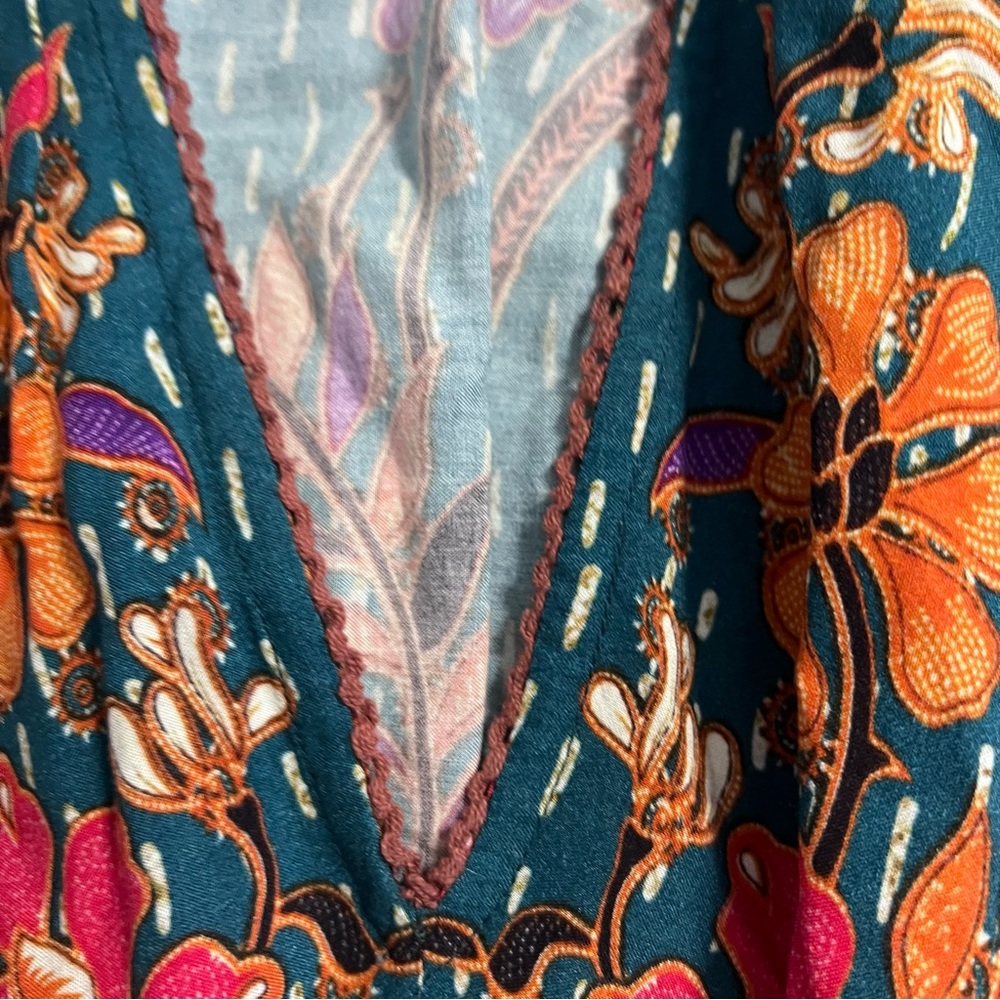 Anthropologie Blank London Teal Floral Print Tatiana Kaftan Dress One Size - Picture 11 of 14